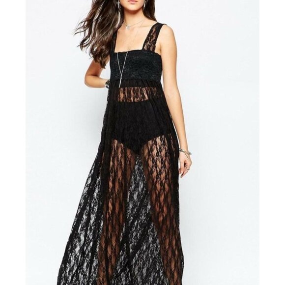 NWT Free People Romantic Black Lace Boho Maxi Dress - Picture 15 of 16